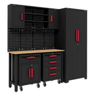 Complete Garage Storage System with 2 Mobile Trolleys